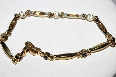 +MBA #E51-465   "Vintage Gold Plated Amethyst Fancy Link Bracelet"