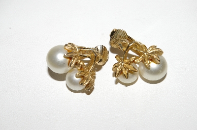 +MBA #E51-428   "Emmons Gold Plated Faux Glass Pearl Clip On Earrings"