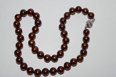 +MBA #E51-350   "Sterling 18" 9.5-10mm Chocolate Cultured Pearl Necklace"
