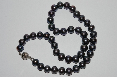 +MBA #E51-356   "Sterling 18"  9.5-10mm Black Cultured Pearl Necklace"