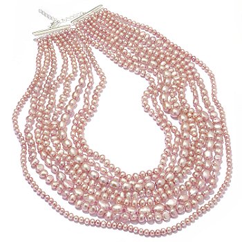 +MBA #E51-363  "Sterling Pink Cultured Pearl 8 Row Necklace"