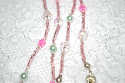 +MBA #6410  "Pink Crystals & Green Glass Pearls