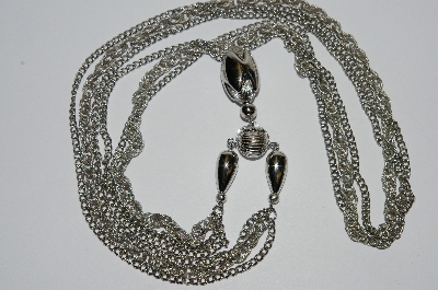 +MBA #E51-370   "Vintage Silvertone Fancy Three Strand Necklace"