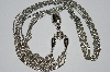+MBA #E51-370   "Vintage Silvertone Fancy Three Strand Necklace"