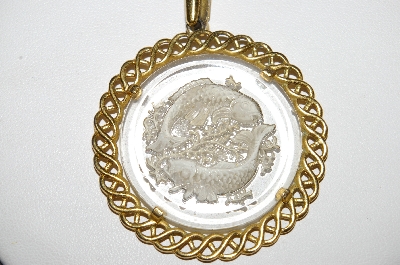 +MBA #E51-206   "Trifari Gold Tone Clear Acrylic "Pisces" Pendant"