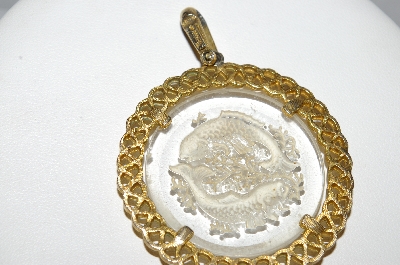 +MBA #E51-206   "Trifari Gold Tone Clear Acrylic "Pisces" Pendant"
