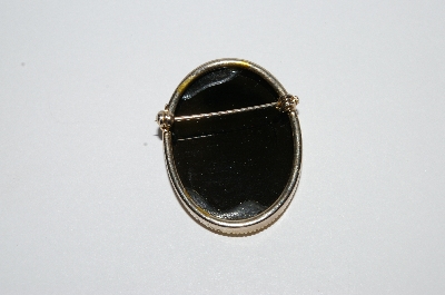 **MBA #E51-317    "Vintage Gold Tone Black Acrylic Gold  Rose Pin"