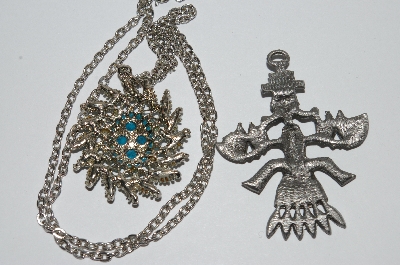 +MBA #E51-366   "Vintage Lot Of 2 Silvertone Pendants"