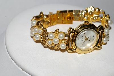 +MBA #E51-135   "CVP Gold Plated Faux Pearl Fancy Watch"