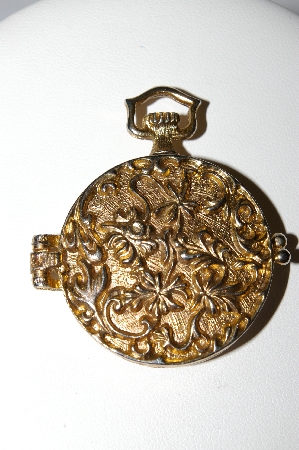 +MBA #E51-122   "Vintage Gold Plated Fancy Pocket Watch Locket"