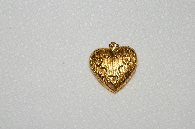 +MBA #E54-010    "Vintage Gold Plated Red Glass Stone Fancy Heart Pendant"