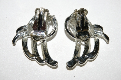 +MBA #E51-113   "Vintage Silvertone Fancy Clip On Earrings"