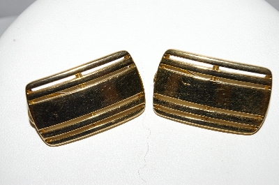 +MBA #E51-218   "Trifari Gold Tone Fancy Square Pierced Earrings"