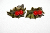 +MBA #E51-012    "Vintage Termoplastic Holly Leaf With Berries Clip On Earrings"