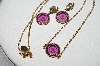 +MBA #E51-076   "Avon Gold Tone Purple Glass Necklace & Pierced Earring Set"
