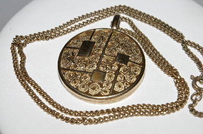 +MBA #E51-072   "Sarah Coventry Fancy Gold Tone Pendant With Chain"