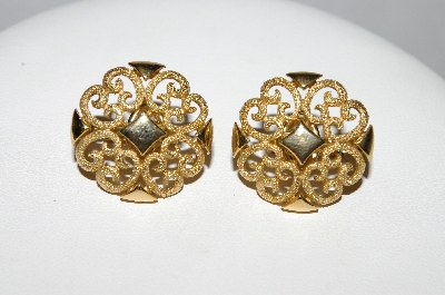  +MBA #E51-048   "Avon Gold Tone Fancy Clip On Earrings"