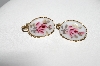 +MBA #E51-068   "Vintage Gold Tone Hand Painted Rose Porcelain Clip On Earrings"