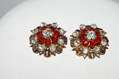 **MBA #E51-226   "Vintage  Set Of 2  Red & Clear Crystal Rhinestone Pins"