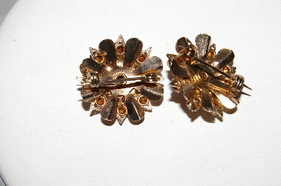 **MBA #E51-226   "Vintage  Set Of 2  Red & Clear Crystal Rhinestone Pins"