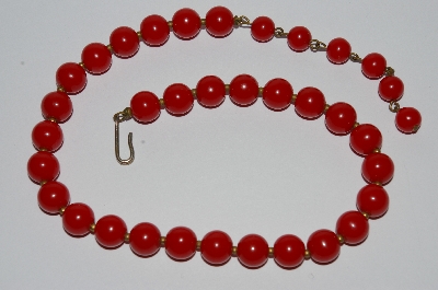 +MBA #E51-314   "Vintage Red Thermoplastic Bead Necklace"