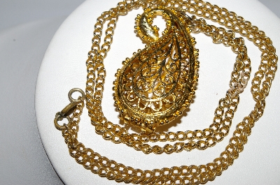 +MBA #E51-131   "Vintage Fancy Hinged Gold Plated Pendant & Chain"