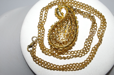 +MBA #E51-131   "Vintage Fancy Hinged Gold Plated Pendant & Chain"