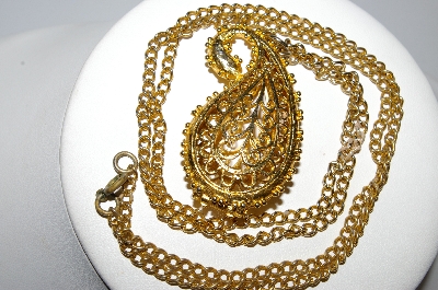 +MBA #E51-131   "Vintage Fancy Hinged Gold Plated Pendant & Chain"