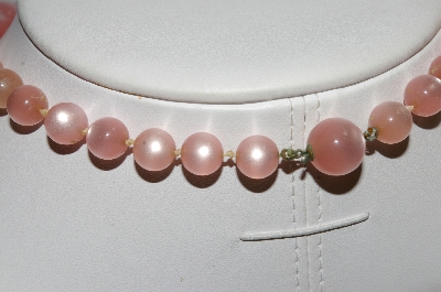 +MBA #E54-155   "Vintage Pink Lucite Moonstone Bead Necklace"