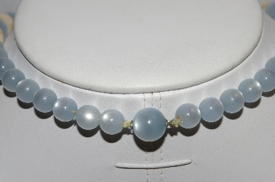 +MBA #E54-159   "Vintage Blue Moonstone & Faux Pearl Bead Necklace"