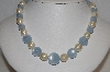 +MBA #E54-159   "Vintage Blue Moonstone & Faux Pearl Bead Necklace"