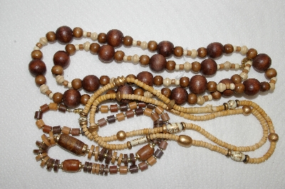 +MBA #E54-106   "Vintage Lot Of "3" Wooden Bead Necklaces"