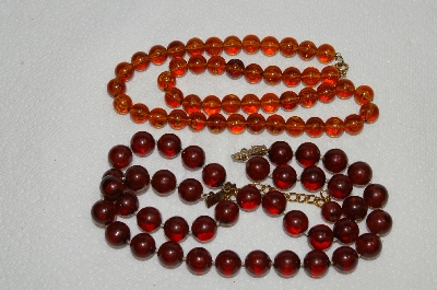 +MBA #E54-125   "Vintage Lot Of "2" Brown Acrylic Bead Necklaces"