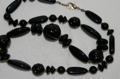 +MBA #E54-142   "Vintage Black Lucite Bead Necklace"
