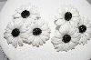 +MBA #E54-188   "Vintage Black & White Thermoplastic Flower Earrings"