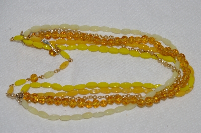 +MBA #E54-117   "Made In Japan 5 Row Yellow Glass Bead & Faux Pearl Necklace"