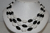 +MBA #E54-144   "Made In Hong Kong Black & White 3 Row Acrylic Bead Necklace"