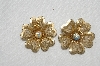 +MBA #E54-222   "Vintage Gold Tone Mesh Flower Clip On Earrings"