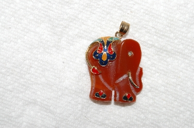 +MBA #E54-074   "Vintage 14K Enameled   Hand Carved Carnelian Elephant Pendant"