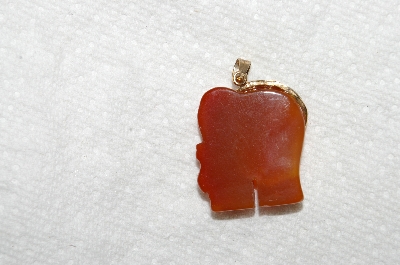 +MBA #E54-074   "Vintage 14K Enameled   Hand Carved Carnelian Elephant Pendant"