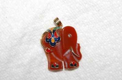+MBA #E54-074   "Vintage 14K Enameled   Hand Carved Carnelian Elephant Pendant"