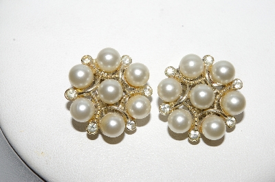 +MBA #E54-192   "Lisner Goldtone Clear Crystal Rhinestone & Faux Pearl Earrings"