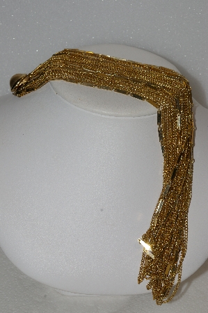 +MBA #E54-168   "Vintage Gold Plated Fancy Chain 15 Row Necklace"