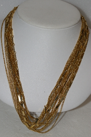 +MBA #E54-168   "Vintage Gold Plated Fancy Chain 15 Row Necklace"