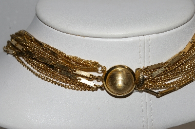 +MBA #E54-168   "Vintage Gold Plated Fancy Chain 15 Row Necklace"