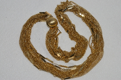 +MBA #E54-168   "Vintage Gold Plated Fancy Chain 15 Row Necklace"