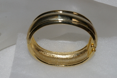 +MBA #E54-295    "Vintage Gold Plated Fancy Hinged Cuff Bracelet"