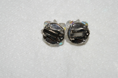 +MBA #E54-068   "Vintage Silvertone AB Crystal Bead Clip On Earrings"
