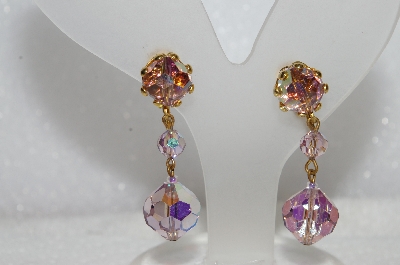 +MBA #E54-047   "Vintage Gold Tone Fancy AB Crystal Drop Earrings"