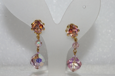 +MBA #E54-047   "Vintage Gold Tone Fancy AB Crystal Drop Earrings"
